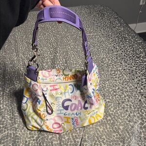 Coach vintage Purple and Multicolor Logo Shoulder Bag